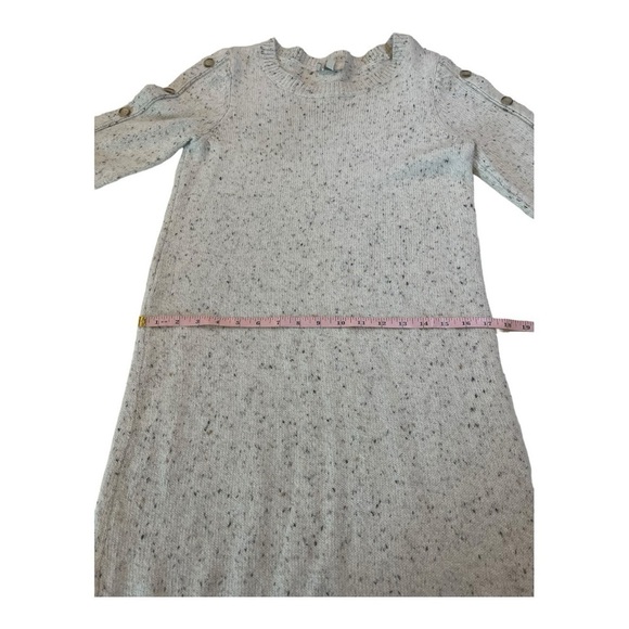LOFT Button Sleeve Sweater Crew Neck Dress in Speckled Oatmeal Cream Size S - Picture 4 of 15